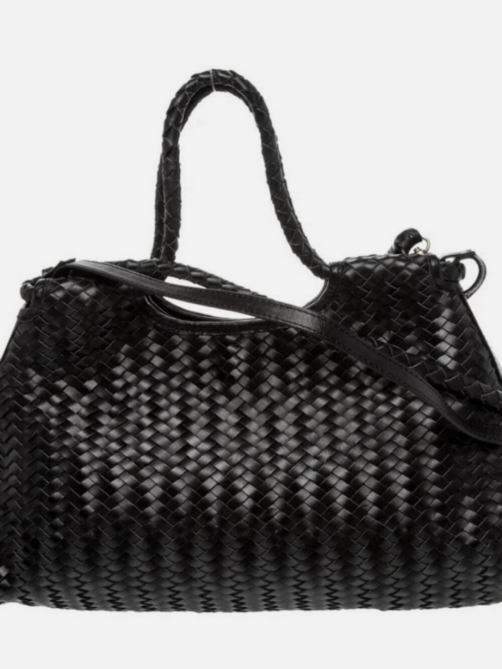 Bembien Black Leather Braided Woven Dual Handle Tote Bag